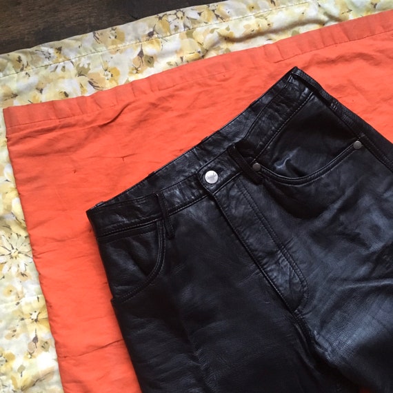90s Leather WRANGLER pants // Size 27 x 28 // High