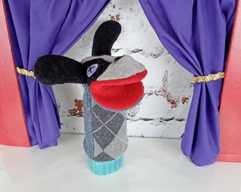 Child's dog hand puppet, gift under 20 dollars, for grandchild, handmade, upcycled wool sweaters