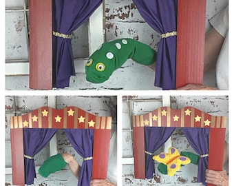 Very Hungry Caterpillar puppet, transforming puppet, teacher gift, sock puppet