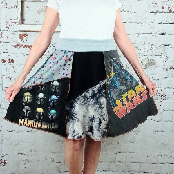 Star Wars t-shirts,Darth Vader skirt, ladies Star Wars clothing, upcycled boho clothing, size xl