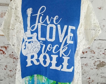 Camiseta Lacey Rock and Roll, ropa boho para festivales, tallas SM-L, reciclada.