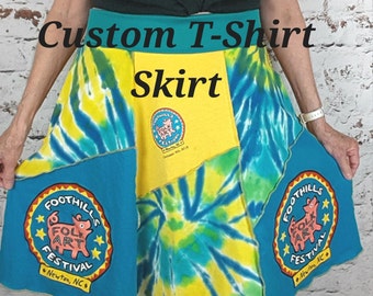 Custom made t-shirt skirt, create from your t- shirt, boho skirt, personalized skirt