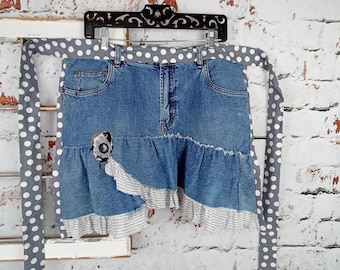 Denim half apron, barista gift, recycled jeans, handcrafted