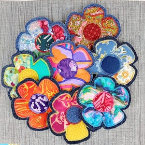 Boho Flower Patch: Handmade Upcycled Fabric Applique, sew on