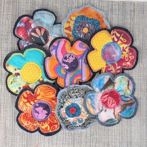 Boho flower patch, handmade fabric patchwork, sew on, hippie, patch for jeans, upcycled, crafting, scrappy, flower applique