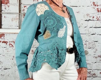 Chaqueta boho de estilo victoriano, entallada para mujer, de inspiración vintage, reciclada, talla SM-M