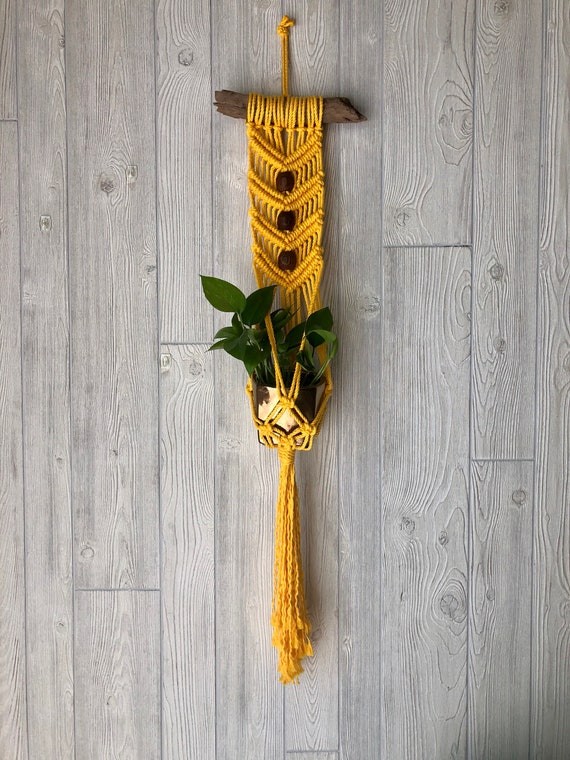 Macrame Wall Planter Plant Hanger Yellow Decor