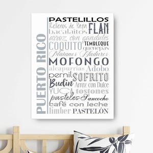 Puerto Rico Food Sign Canvas, Traditional Puerto Rican Dishes, Food Art, Gift for Mom, Dining-Room Art