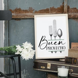 Buen Provecho Kitchen Wall Art Poster, Multiple Sizes and Colors, Unframed Matte Paper Print