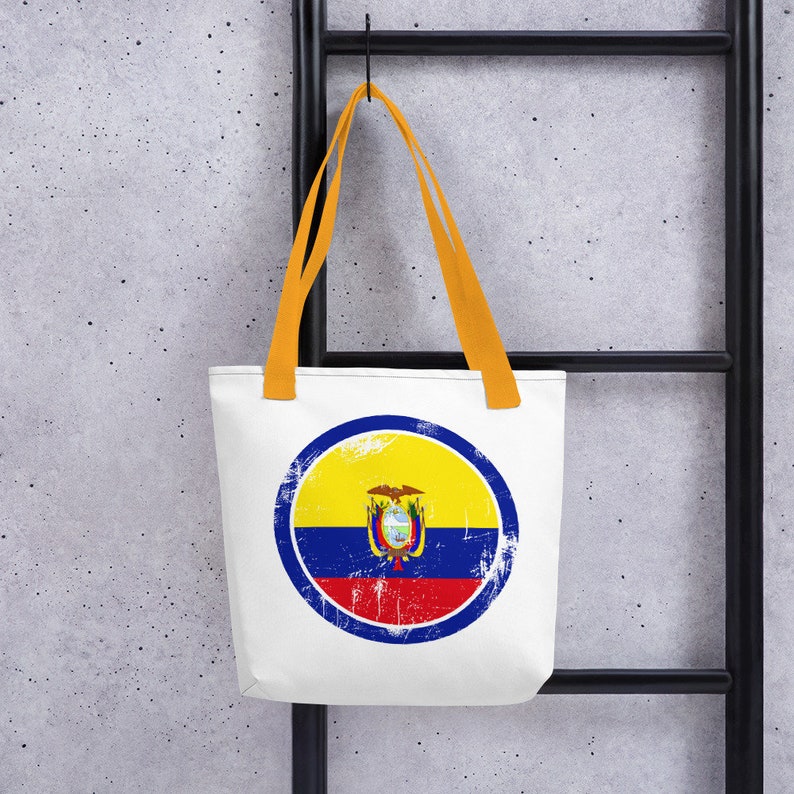 Circle Flag Shoulder Bag Ecuador Tote Bag Distressed Flag Handbag