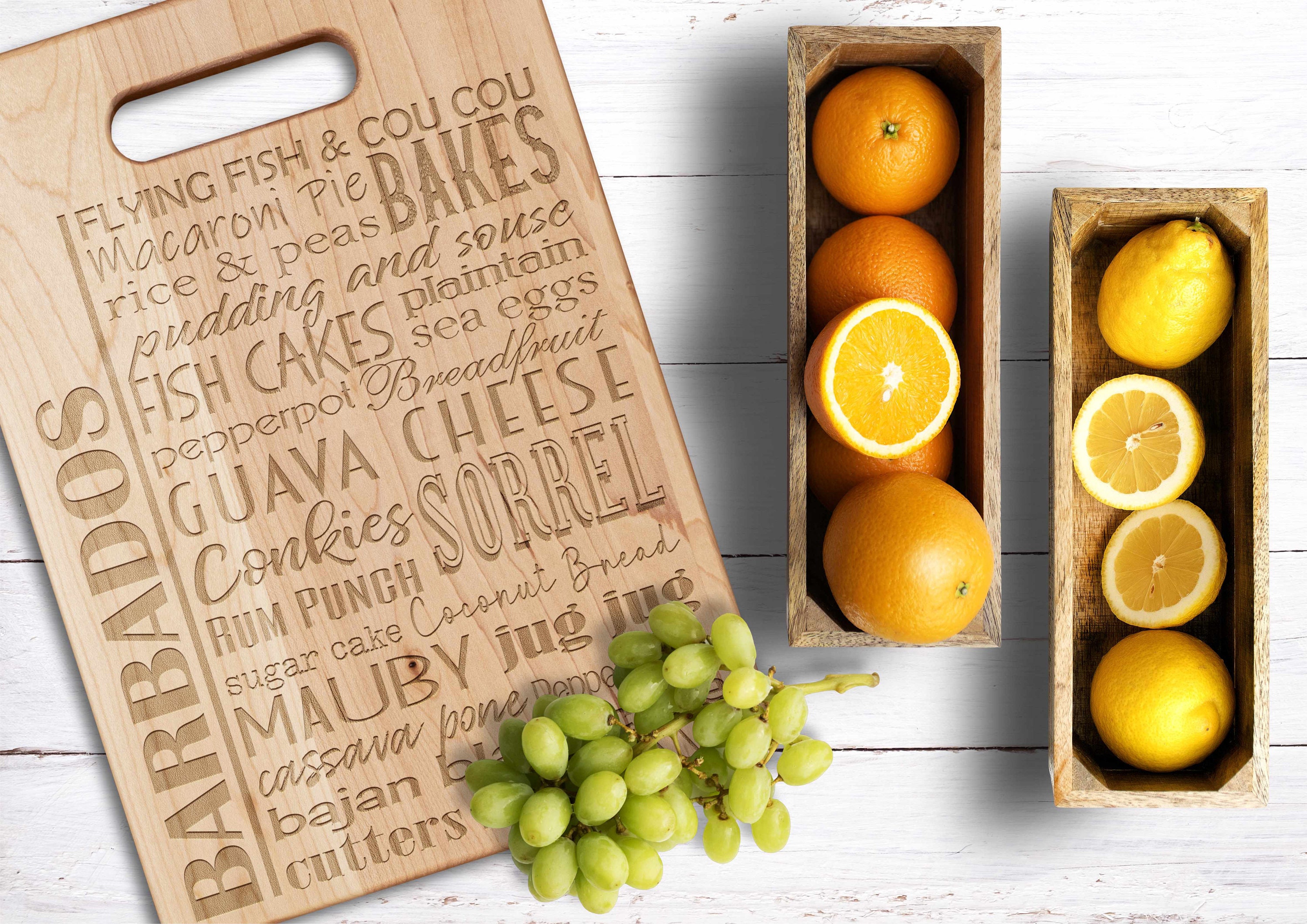 Bajan Cutting Board, Food Sign, Engraved Kitchen Gifts, Paddle Cutting Board, Charcuterie Board with Handle, Kitchen Decor