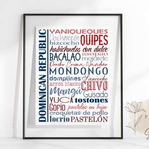 Dominikanische Republik Food-Zeichen Poster | Traditionelle Dominikanische Gerichte | Mehrere Größen und Farben | Ungerahmt matt Papierdruck