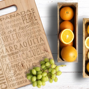 Chilean Cutting Board, Food Sign, Engraved Kitchen Gifts, Paddle Cutting Board, Charcuterie Board with Handle, Kitchen Decor