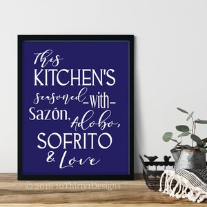 Wood Sign This Kitchen Is Seasoned With Sazon Adobo Sofrito & Love La Cocina Kitchen Spanish Puerto Rican Kitchen Wall Decor Hanging Sign 8x12 Inch Grey
