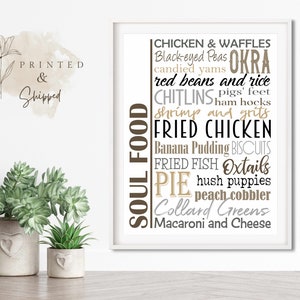 Soul Food-Zeichen Poster | Traditionelle Südländische Gerichte | Mehrere Größen und Farben | Ungerahmt matt Papierdruck