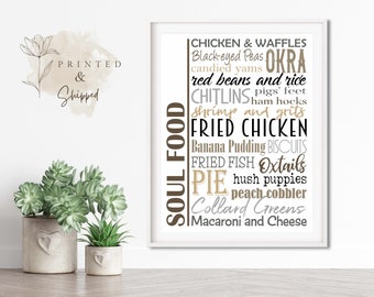 Soul Food Sign Poster, Traditional Southern Dishes, Multiple Sizes and Colors, Unframed Matte Paper Print, Food Art