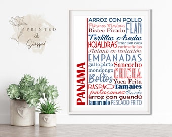 Panama Food Sign Poster, Traditional Panamanian Dishes, Multiple Sizes and Colors, Unframed Matte Paper Print, Food Art