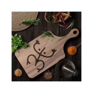Taino Coqui Cutting Board, Engraved Kitchen Gifts, Chopping Board, Charcuterie Board with Handle, Maple or Walnut Boards
