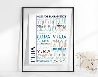 Cuba Food Sign Poster, Traditional Cuban Dishes, Multiple Sizes and Colors, Unframed Matte Paper Print, Food Art