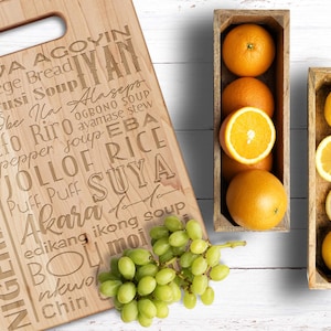 Nigerian Cutting Board, Food Sign, Engraved Kitchen Gifts, Paddle Cutting Board, Charcuterie Board with Handle, Kitchen Decor