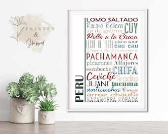Peru Food Sign Poster, Traditional Peruvian Dishes, Multiple Sizes and Colors, Unframed Matte Paper Print, Food Art