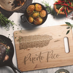 Puerto Rico Gift, Chopping Board, Maple Cutting Board with Handle, Charcuterie Board, Engraved Kitchen Gifts, Kitchen Decor