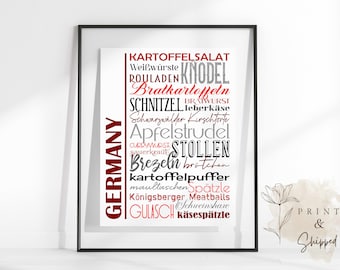 Germany Food Sign Poster | Traditional German Dishes | Multiple Sizes and Colors | Unframed Matte Paper Print