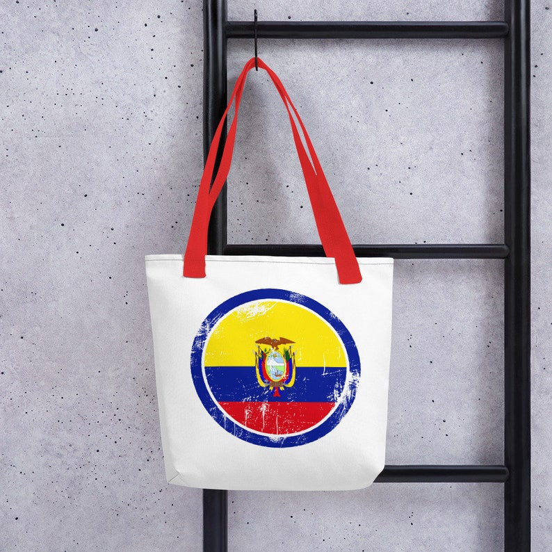 Circle Flag Shoulder Bag Ecuador Tote Bag Distressed Flag Handbag