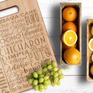 Filipino Cutting Board, Food Sign, Engraved Kitchen Gifts, Paddle Cutting Board, Charcuterie Board with Handle, Kitchen Decor