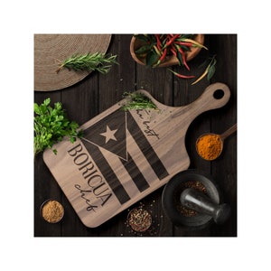 Boricua Cutting Board, Engraved Kitchen Gifts, Chopping Board, Charcuterie Board with Handle, Maple or Walnut Boards