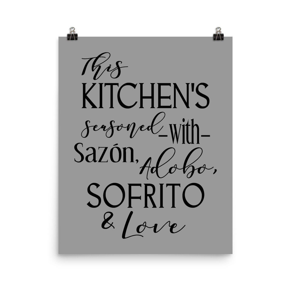 Wood Sign This Kitchen is Seasoned with Sazon Adobo Sofrito & Love La Cocina The Kitchen Spanish Puerto Rican Kitchen Wall Decor Hanging Sign