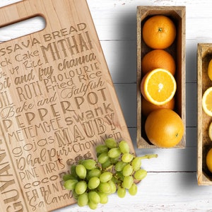 Guyanese Cutting Board, Food Sign, Engraved Kitchen Gifts, Paddle Cutting Board, Charcuterie Board with Handle, Kitchen Decor