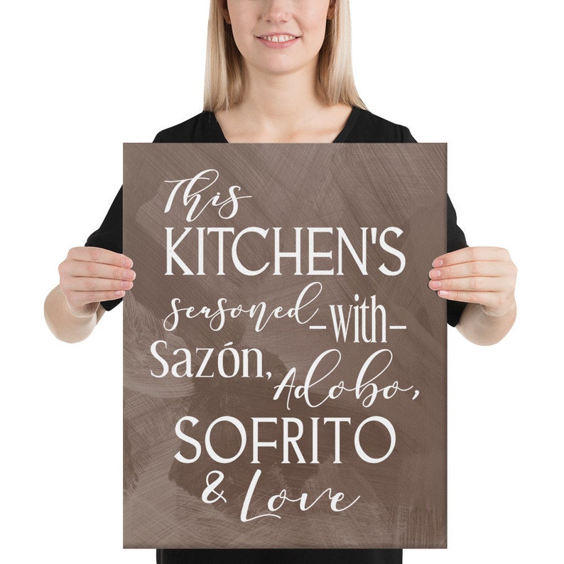 This Kitchen is Seasoned with Sazon Adobo Sofrito & Love La Cocina The Kitchen Spanish Puerto Rican Kitchen Wall Decor Hanging Sign 8×12 inch