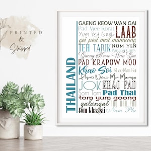 Thailand Food Sign Poster, Traditional Thai Dishes, Multiple Sizes and Colors, Unframed Matte Paper Print, Food Art