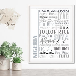 Nigeria Food Sign Poster, Traditional Nigerian Dishes, Multiple Sizes and Colors, Unframed Matte Paper Print, Food Art