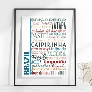 Brazil Food Sign Poster | Traditional Brazilian Dishes | Multiple Sizes and Colors | Unframed Matte Paper Print
