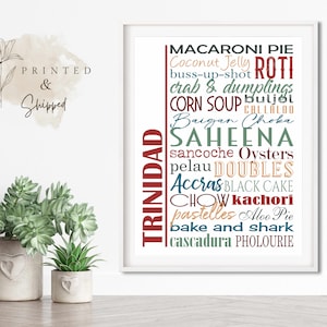 Trinidad Food Sign Poster, Traditional Trini Dishes, Multiple Sizes and Colors, Unframed Matte Paper Print, Food Art