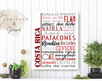 Costa Rica Food Sign Canvas | Traditional Costa Rican Dishes | Multiple Sizes and Colors | Gallery Wrapped Canvas Print