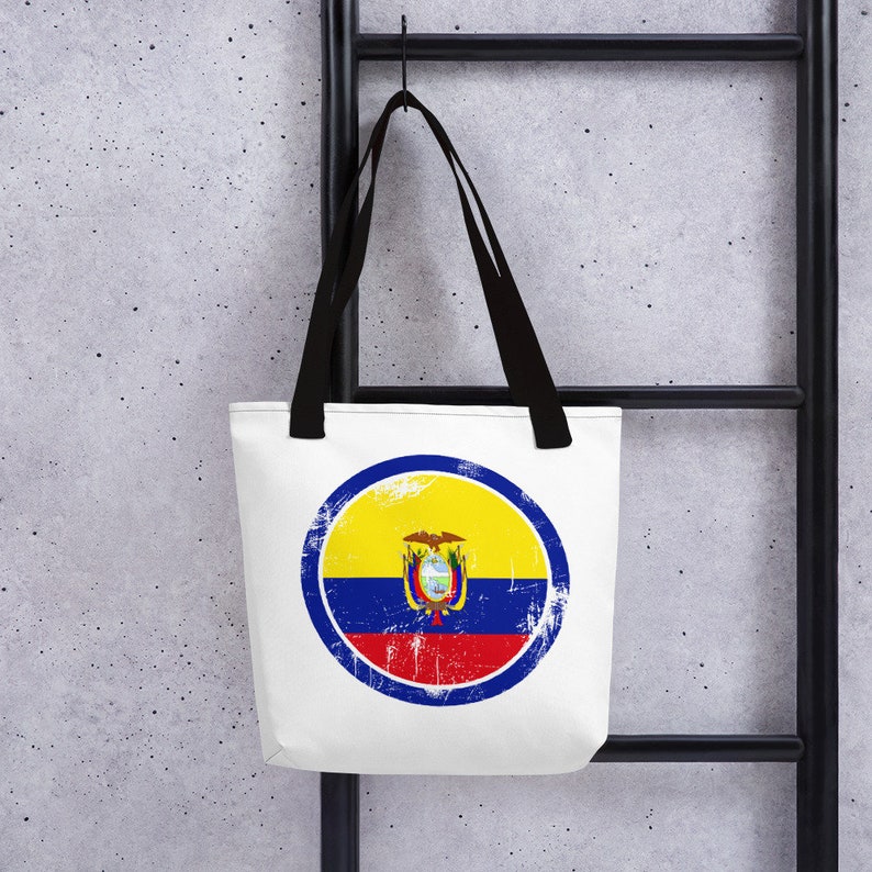 Circle Flag Shoulder Bag Ecuador Tote Bag Distressed Flag Handbag