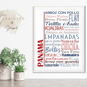 Panama Food Sign Poster, Traditional Panamanian Dishes, Multiple Sizes and Colors, Unframed Matte Paper Print, Food Art