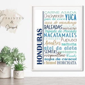Honduras Food Sign Poster, Traditional Honduran Dishes, Multiple Sizes and Colors, Unframed Matte Paper Print, Food Art
