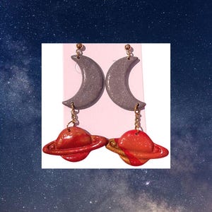 To The Moon and Saturn earrings, jewelry, earrings, planets, space, gifts, gifts for her, astronomy