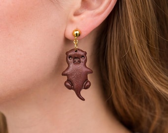 Whimsical Otter earrings, playful jewelry, animal earrings, quirky earrings, gifts for her, cute, otter, zoo lovers, fun accessories