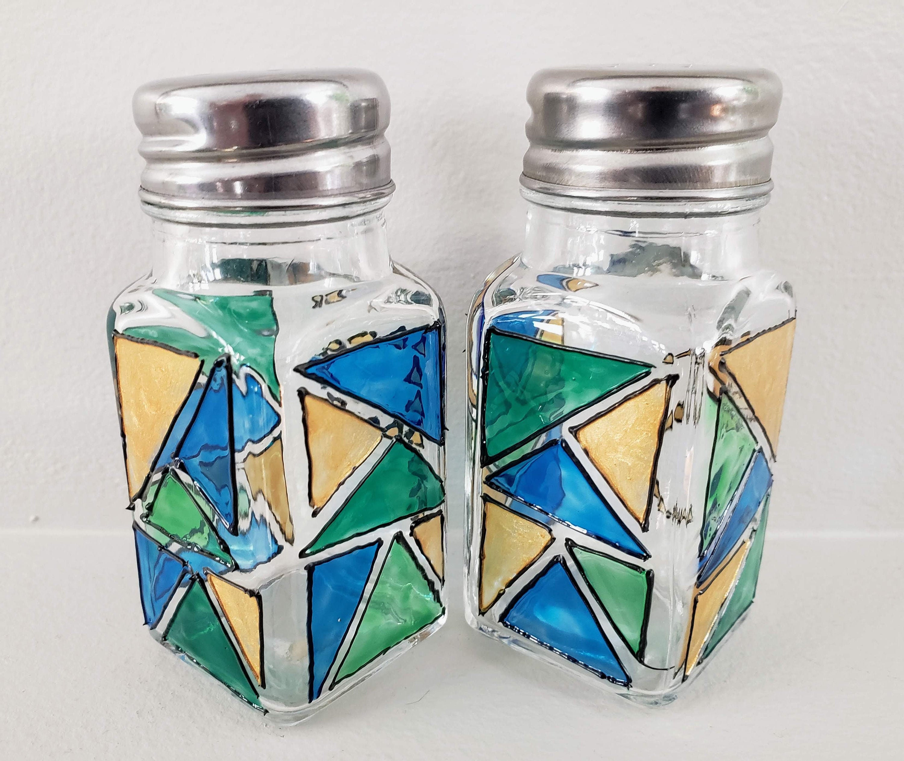 Unique Salt and Pepper Shakers Hand Painted Stained Glass Etsy