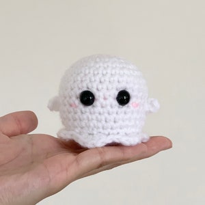 Chibi Ghost Amigurumi, Finished Product, Crochet Halloween Kawaii Plush, Limited Supply, Ready to Ship, Gifts Under 30