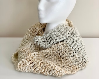 Alfheim Fluffy Chunky Infinity Scarf, Handmade Crochet Cowl, Soft Cream, Neutral Colors, Winter Accessory, One Available, Unique Item