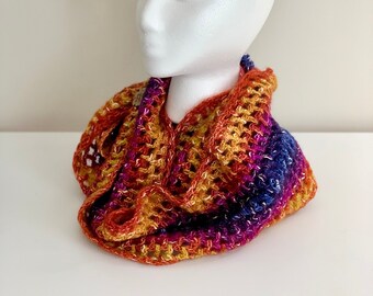 Crochet Rainbow Mobius Infinity Scarf, Handmade Colorful Cowl, One Available, Unique Item