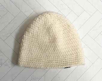 Handmade Cream Wool Crochet Beanie: Adult Winter Hat