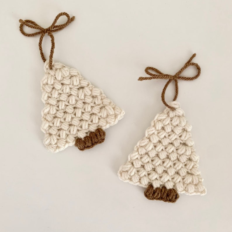 Crochet Mini Christmas Tree Ornament, Rustic Farmhouse Home Decor, Cream/Brown, Handmade Decoration, Limited Supply, Gifts Under 30 image 4