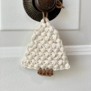 Crochet Mini Christmas Tree Ornament, Rustic Farmhouse Home Decor, Cream/Brown, Handmade Decoration, Limited Supply, Gifts Under 30